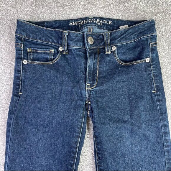 American Eagle Jeans Women's 0 Short Blue Skinny Low Rise Dark Denim Stretch - Picture 2 of 12